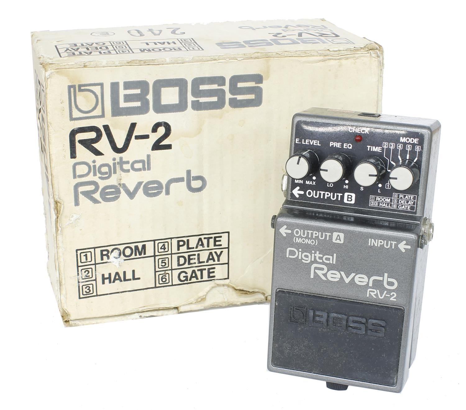 1988 Boss RV-2 Digital Reverb guitar pedal, made in Japan, boxed