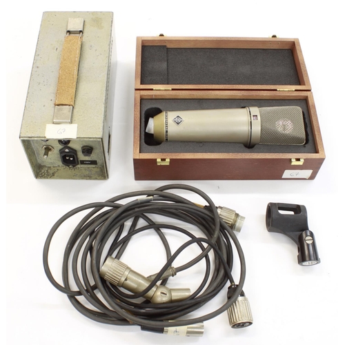 Neumann U67 large diaphragm tube condenser microphone, within a fitted wooden box, with power supply and cable