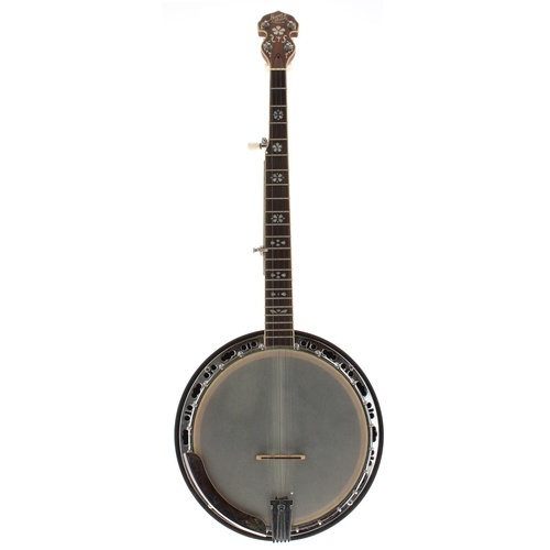 1570 - Barnes & Mullins five string banjo, with walnut banded resonator, 11