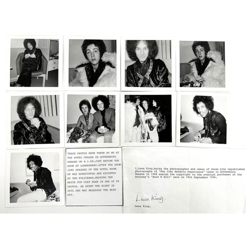 508 - Jimi Hendrix - collection of nine candid photographs of The Jimi Hendrix Experience, held within a p... 