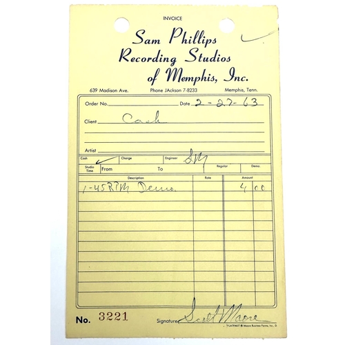 520 - Scotty Moore - carbon copy receipt for Sam Phillips Recording Studios, Memphis USA, dated 27th Febru... 