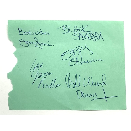 529 - Black Sabbath - set of autographs with tribute on a piece of green paper*Believed to have been signe... 