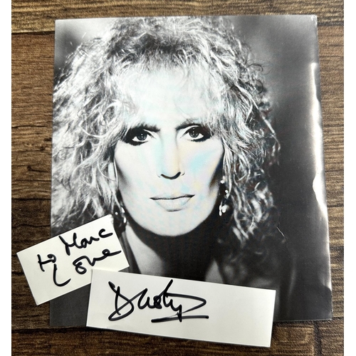 559 - Dusty Springfield - early 90s black and white photograph with a card signed 'To Mark, Love Dusty' in... 