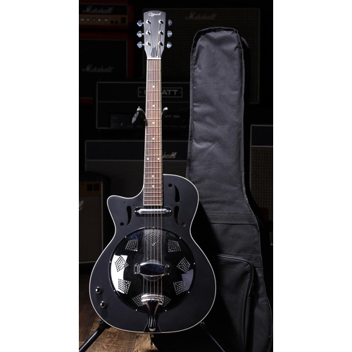 661 - Ozark left-handed electric resonator guitar; Body: satin black finish; Neck: good; Fretboard: rosewo... 