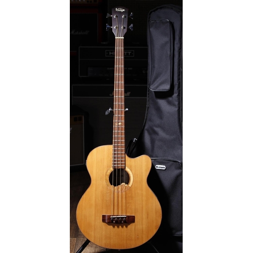 663 - JHS Vintage VHEC-2000N electro-acoustic bass guitar; Body: natural finish, play wear and various din... 