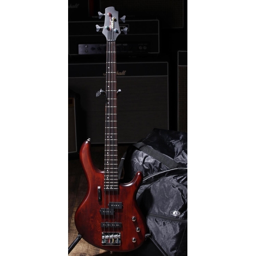 664 - 2009 Cort Action four string bass guitar, made in Indonesia; Body: walnut stained finish; Neck: mapl... 