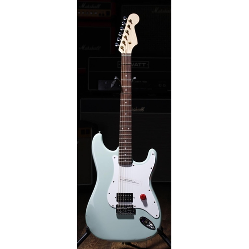 669 - Custom Build Tom DeLonge type electric guitar comprising an 80s S Type body with surf blue relic fin... 