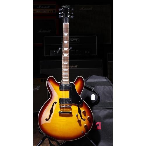 726 - Has Guitars semi-hollow body electric guitar, made in China; Body: sunburst finish; Neck: good; Fret... 