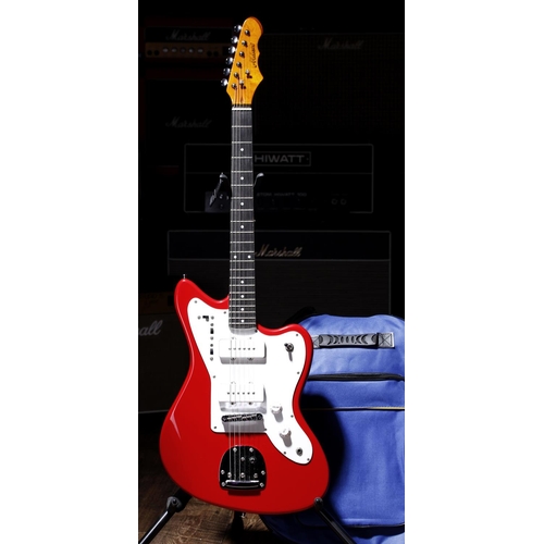 731 - Alden Jazzcaster electric guitar; Body: red finish; Neck: maple; Fretboard: ebony; Frets: good; Elec... 