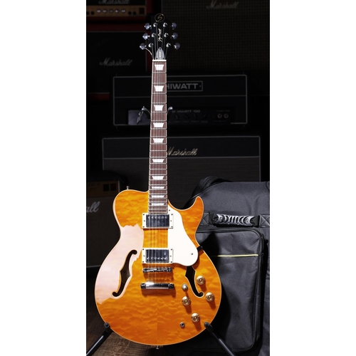 735 - 2012 Samick Greg Bennett design RL-3/AM semi-hollow body electric guitar; Body: amber finish; Neck: ... 