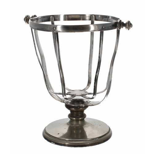 878 - Silver plated rotating and tilt swinging champagne/wine pouring cradle, stamped 'Milano K I' to the ... 