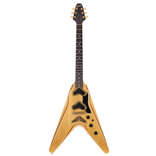 154 - 1980 Gibson Flying V V2 electric guitar, made in USA; Body: natural maple with walnut banding, a few... 