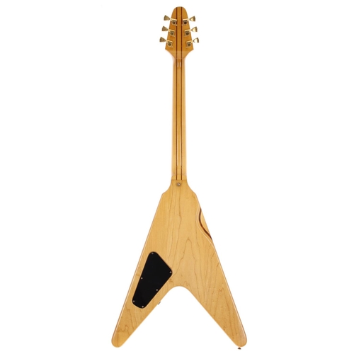 154 - 1980 Gibson Flying V V2 electric guitar, made in USA; Body: natural maple with walnut banding, a few... 