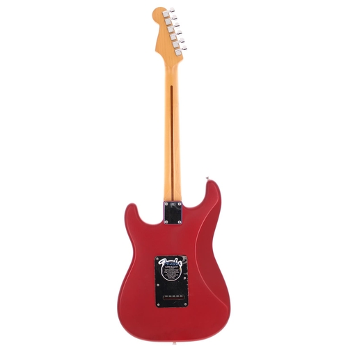 67 - 2002 Fender Stratocaster electric guitar, made in Mexico; Body: satin metallic red, minor pick wear ... 