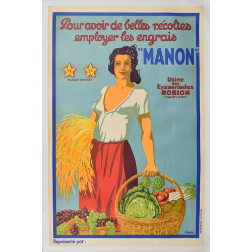 760 - Manon - 'In order to grow good harvest, use the Manon fertilizer' - vintage French advertising poste... 