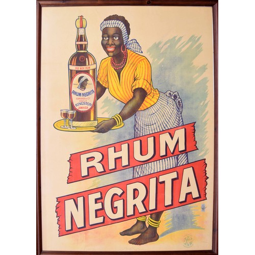 759 - Rhum Negrita - good large French Metro advertisement poster, bearing a tax stamp, framed, 112cm x 15... 