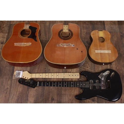 1359 - Guitar projects to include an Encore S Type neck and body, another unbranded guitar neck, an Eko aco... 