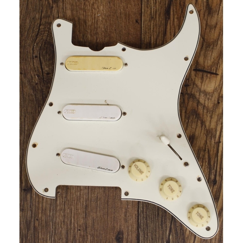 1403 - Set of three AGI Don Lace S100 guitar pickups fitted upon a Stentor Music three-ply scratchplate... 