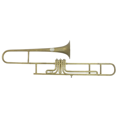1849 - Brass three valve trombone, signed F&L de Cart Freres, Lierre, made circa 1880, bell diameter 17... 