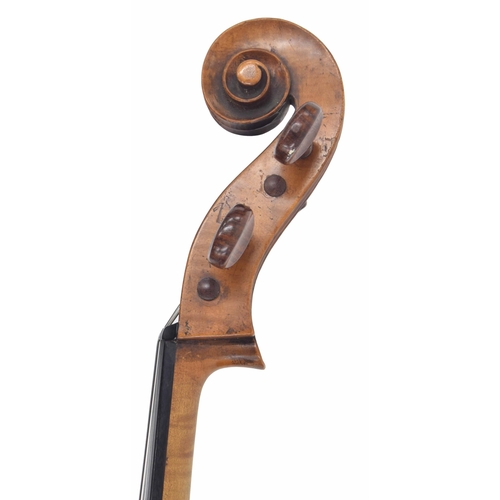 2510 - Late 19th century violoncello, unlabelled, the two piece back of faint medium curl with similar wood... 