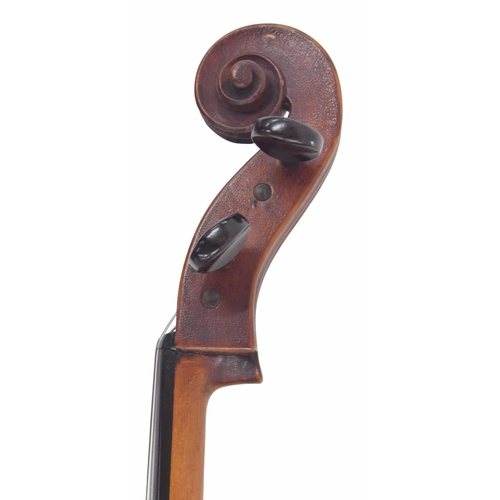 2511 - Late 19th century Mittenwald violoncello, unlabelled, the two piece back of plainish wood with simil... 