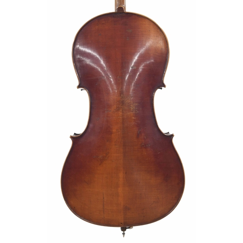 2512 - Good Mittenwald violoncello circa 1880, unlabelled, the two piece back of faint medium curl with sim... 