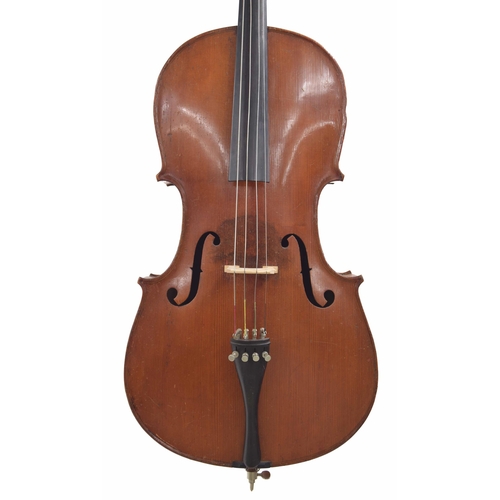 2515 - German violoncello circa 1890, unlabelled, the two piece back of faint medium curl with similar wood... 