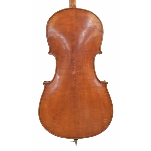 2515 - German violoncello circa 1890, unlabelled, the two piece back of faint medium curl with similar wood... 