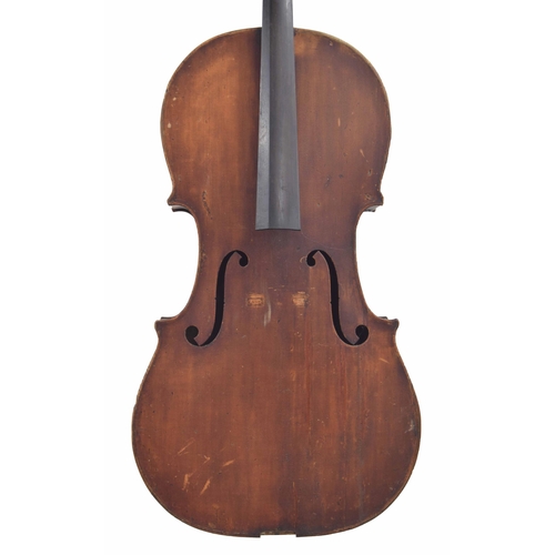 2516 - English violoncello by and labelled H.R. Young, London 1909, the two piece back of faint medium/broa... 