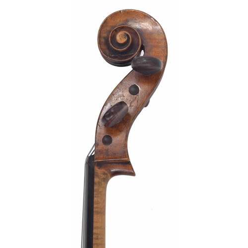 2520 - Good 19th century German violoncello, unlabelled, the two piece back of medium curl with similar woo... 