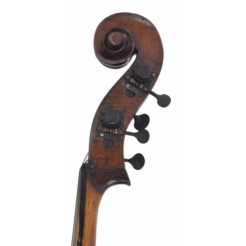 2528 - Late 19th century German double bass, unlabelled, length of back 42 3/4