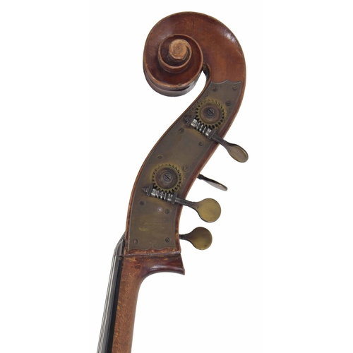 2529 - Early 20th century double bass, length of back 43 1/2