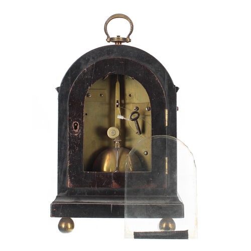 1317 - Fine and rare small English ebonised single fusee bracket clock in need of some restoration, the 4