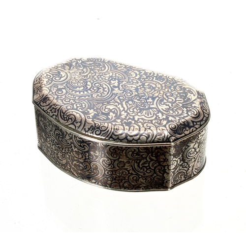 896 - Russian silver niello snuff box, with typical dense all-over scroll decoration, the interior gilt, b... 