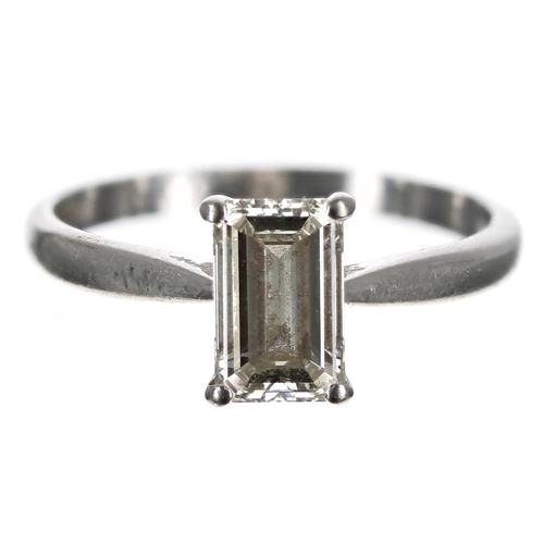 455 - Platinum emerald-cut solitaire diamond ring, 1.02ct approx, clarity VS2, colour H, width 8mm, 3.3gm,... 