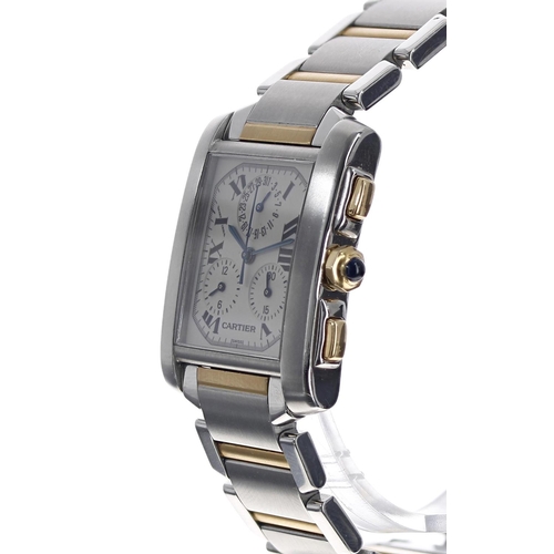 54 - Cartier Tank Francaise Chronoflex stainless steel and gold gentleman's wristwatch, reference no. 230... 