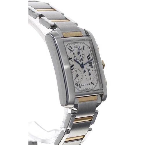 54 - Cartier Tank Francaise Chronoflex stainless steel and gold gentleman's wristwatch, reference no. 230... 