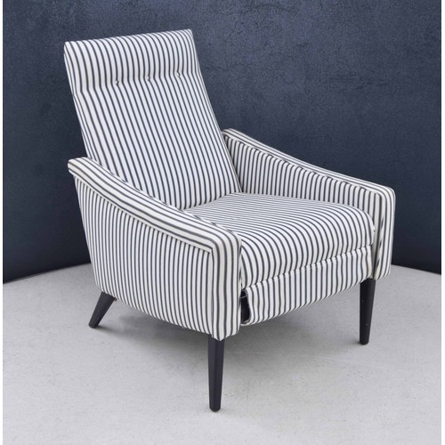 656 - Italian spring reclining lounge chair, upholstered in a ticking stripe fabric, 27