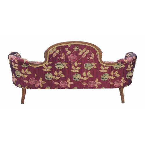 1137 - Victorian walnut salon settee, the shaped curved button upholstered back over a stuff-over upholster... 