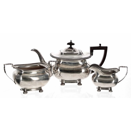 888 - Georgian style boat shaped silver plated three piece tea set (3)