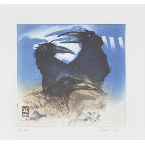 809 - Bodo W Klos (German, born 1952), '3 Black Crows', 'No. XIV', limited edition etching, signed and num... 