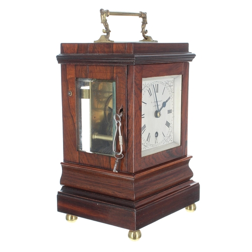 1323 - Good small English rosewood single fusee library clock, the 4