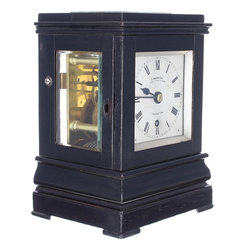 1347 - Good small rare English ebonised library clock with lever escapement, the 4