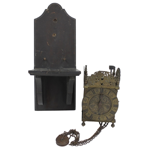 1383 - Interesting early English hook and spike brass lantern clock, the 5.75