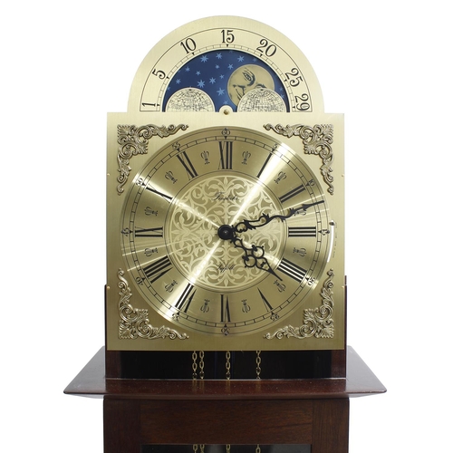 1801 - Good contemporary mahogany three train grandmother clock, the 11