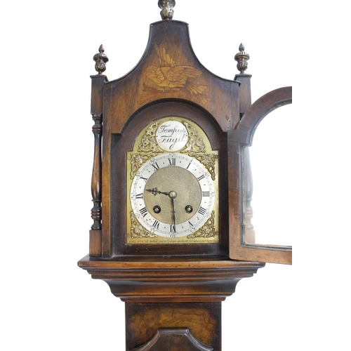 1827 - Attractive walnut and inlaid eight day grandmother clock striking on a bell, the 4.75