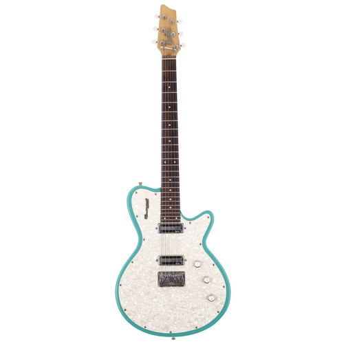 435 - 1990s Godin Radiator electric guitar, made in Canada; Body: green finish, light buckle scratching to... 