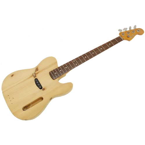 1334 - Unfinished Tele Bass project guitar comprising Fender Genuine Parts Precision Bass neck, unfinished ... 