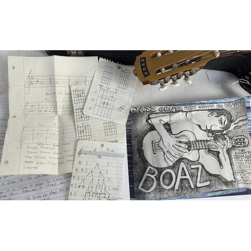 3512 - 1990s Boaz Elykman acoustic nylon string travel guitar; Body: slimline waisted body in natural finis... 