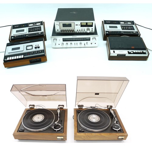 3018 - Two Sony 5520 stereo turntable systems (both with cracked lids); together with Five stereo cassette ... 